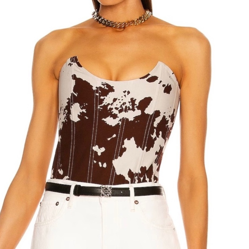 Miaou Brown and Cream Strapless Cowprint Corset Top